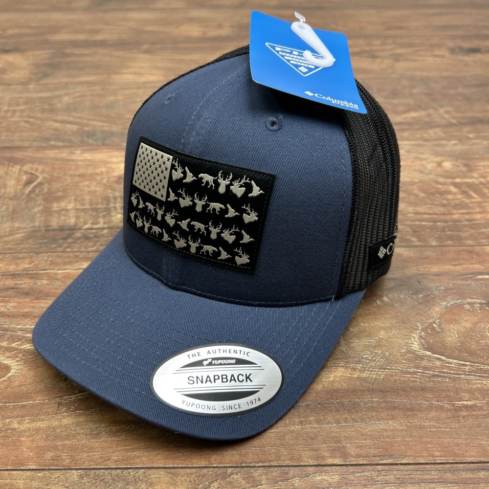 Columbia PHG Game Flag Mesh Snap Back Cap Hat‎ USA American Blue Black NWT